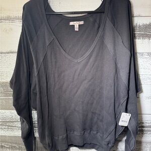 Free People Charcoal V-Neck Sweatshirt